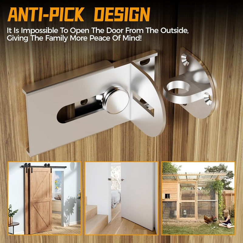 GMSP Sliding Door Lock, 90 Degree Door Hasp Latch Lock, Stainless Steel Security Right Angle Padlock with Screws for Push/Sliding/Barn Doors (1PC, Silver, Large) - Image 3